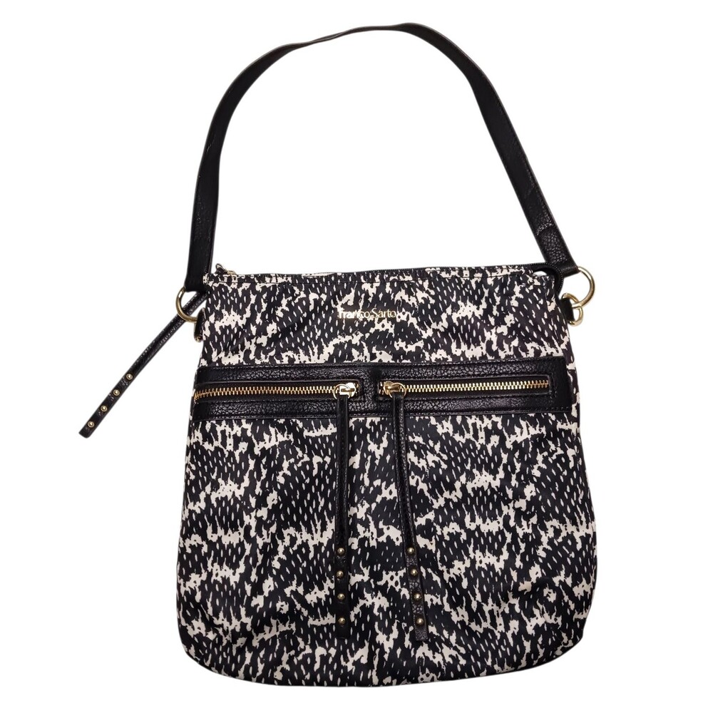 Vtg Franco Sarto Y2K Black & White Abstract Print Nylon Shoulder Hand Bag Purse